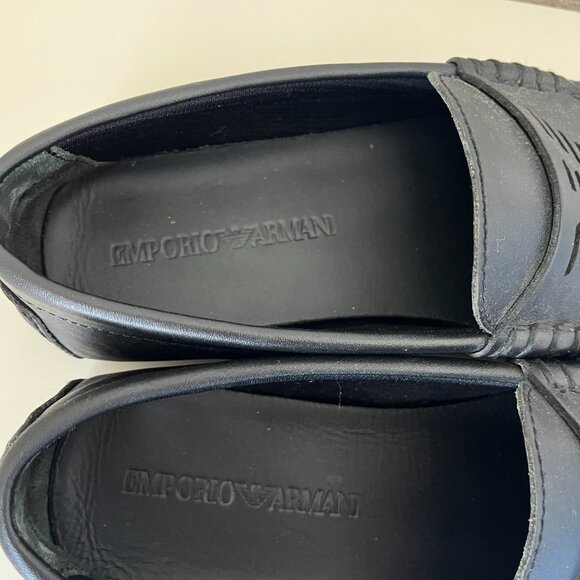 Emporio Armani Men\'s Black Leather Driver Loafers Shoes Size 8 main image 6
